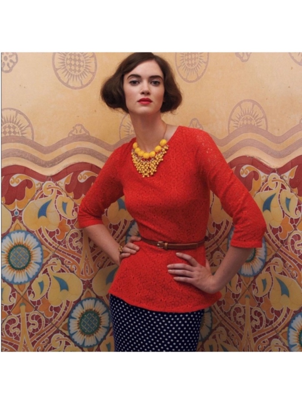 Anthropologie Moulinette Soeurs Orange Lace Peplum Blouse